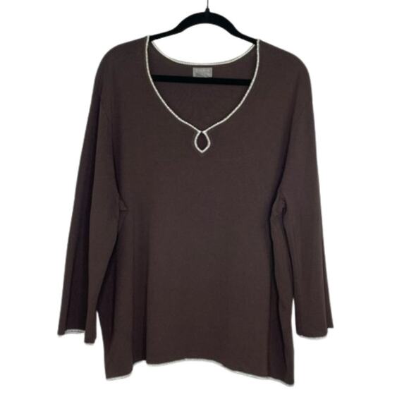 Sigrid Olson brown ribbed knit blouse women's size 2X - Picture 1 of 11